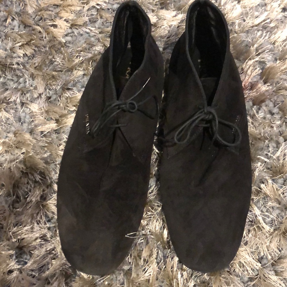 Prada Authentic Suede Black Lace Up Flat Booties - Picture 4 of 8